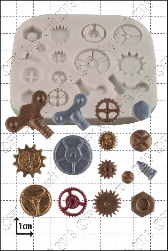 Silicone mould (mold) - 'Steampunk Cogs & Gears' by FPC Sugarcraft | resin mold, fimo mold, polymer clay mold, soapmaking mold by fpcsugarcraft steampunk buy now online