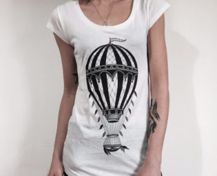 hot air BALLOON t-shirt, vintage balloon shirt, steampunk t-shirt, womens tshirt, traditional tattoo print, vintage balloon print womans tee by hardtimesdesign steampunk buy now online