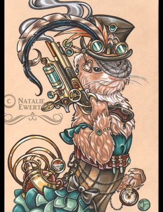 Clara Steam Punk Ferret Signed Art Print-You Choose-2.5x3.5, 5x7 or 8x10 In.,Bounty Hunter Pocket Watch Pistol Gun Victorian Woman Hat by natamon steampunk buy now online