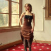 Brown bustled Steampunk dress with pockets by FoggCouture steampunk buy now online