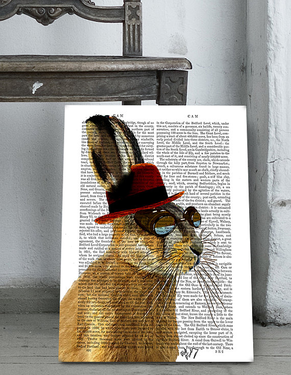 Hare Print - Steampunk Hare & Bowler Hat hare art print hare illustration rabbit print Rabbit wall art gift for geek gift geekery wall décor by FabFunky steampunk buy now online