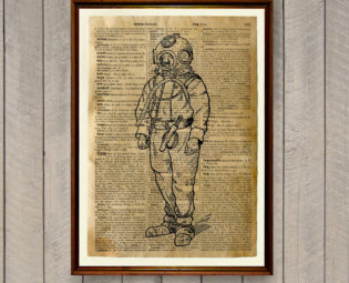 Diving suit poster Steampunk decor Vintage illustration Dictionary print WA811 by wordantique steampunk buy now online