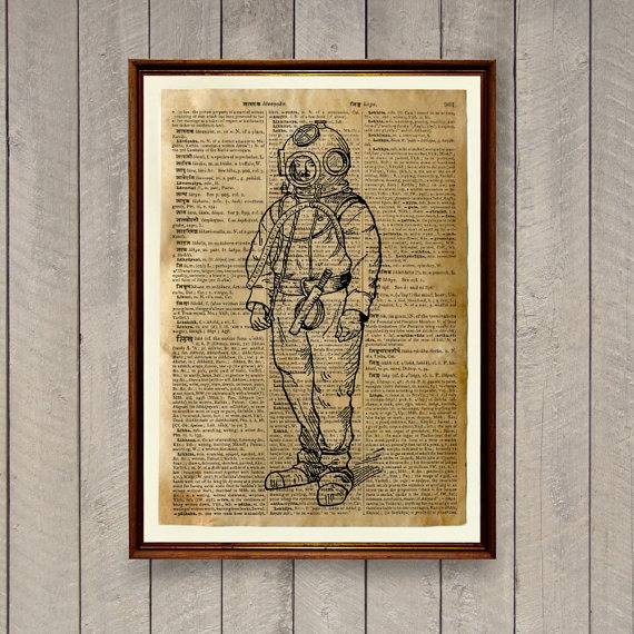 Diving suit poster Steampunk decor Vintage illustration Dictionary print WA811 by wordantique steampunk buy now online