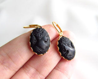 Black Cameo Earrings, Vintage Cameo Earring, Victorian Cameo Earring, Mourning Earring, Black Glass Cameo Victorian Earring Mourning Jewelry by damesalamode steampunk buy now online