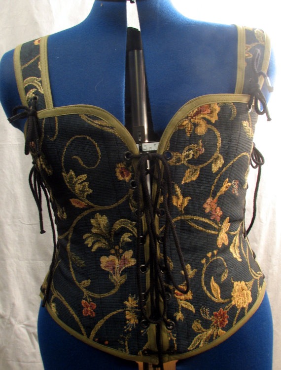 Odd Bodkin Sweetheart Goddess Bodice in Blue Tapestry Floral - Made to Order - blutap17 by OddBodkinShop steampunk buy now online