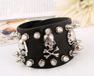 steampunk leather bracelet with a skulls and spikes / gothic punk jewelry / heavy metall / rock / goth / Halloween / Apocalyptic /mad by steampunkcyber steampunk buy now online