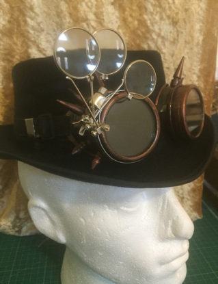 Steampunk Fedora Style Hat and Cyber Punk With Copper Effect Spikey Goggles With Eye Loupes by Steampunkbyben steampunk buy now online