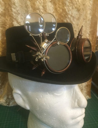 Steampunk Hat and Cyber Punk, Fedora Style With Copper Effect Spikey Goggles, With Eye Loupes by Steampunkbyben steampunk buy now online