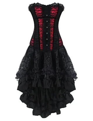 Burvogue Women&rsquo;s Gothic Boned Lace Corsets and Bustiers Dress with Skirt (Medium, Red 1) steampunk buy now online