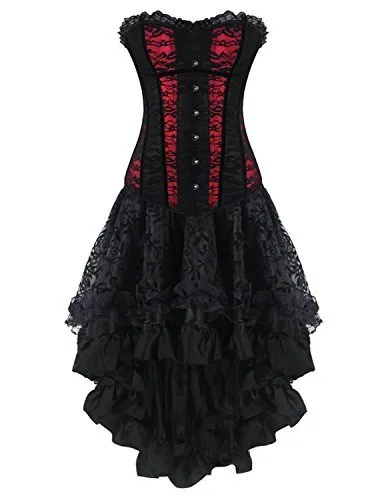 Burvogue Women’s Gothic Boned Lace Corsets and Bustiers Dress with Skirt (Medium, Red 1) steampunk buy now online Burvogue Women’s Gothic Boned Lace Corsets and Bustiers Dress with Skirt (Medium, Red 1) steampunk buy now online