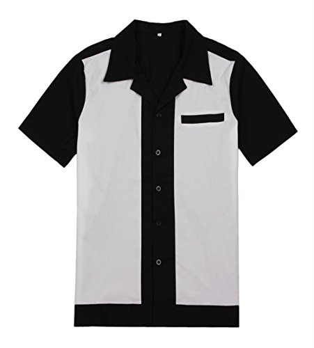 Generic Men's 50s male clothing rockabilly style fashion indie mens fifties bowling shirts (XL, White) steampunk buy now online
