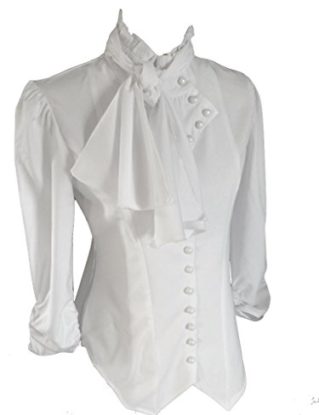 White Steampunk Gothic Victorian Pirate Cravat Ruffle Vamp Button Blouse Top (12 Large) steampunk buy now online