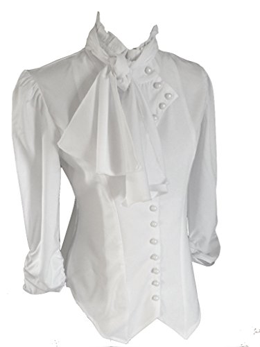 White Steampunk Gothic Victorian Pirate Cravat Ruffle Vamp Button Blouse Top (12 Large) steampunk buy now online