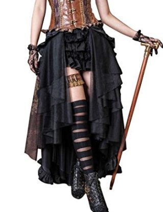 Steampunk Retro Victorian Punk Cincher Lace up Long Ruffle Pencil Skirt steampunk buy now online