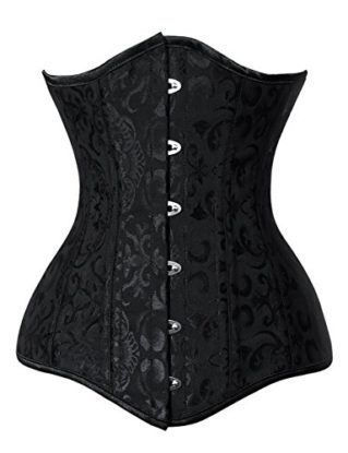 Charmian Women's Long Line 26 Steel Bones Steampunk Gothic Jacquard Waist Cincher Underbust Corset Plus Size 26-heavy-steel-black XXXX-Large steampunk buy now online