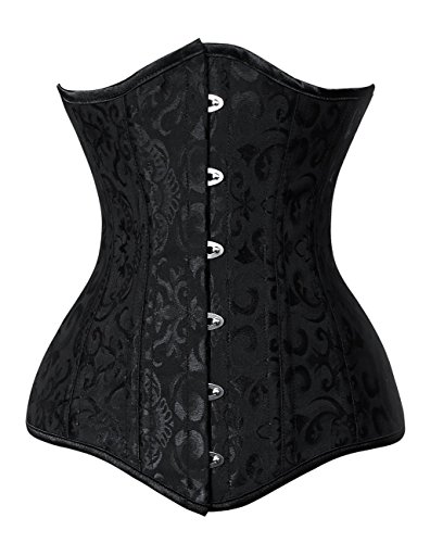 Charmian Women's Long Line 26 Steel Bones Steampunk Gothic Jacquard Waist Cincher Underbust Corset Plus Size 26-heavy-steel-black XXXX-Large steampunk buy now online