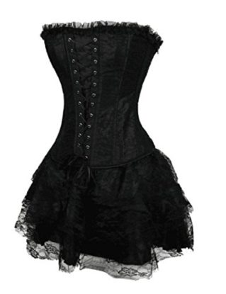 Women's Overbust Corset Lace up Bustier with Skirt S-2XL 4 Colors (M, Black) steampunk buy now online