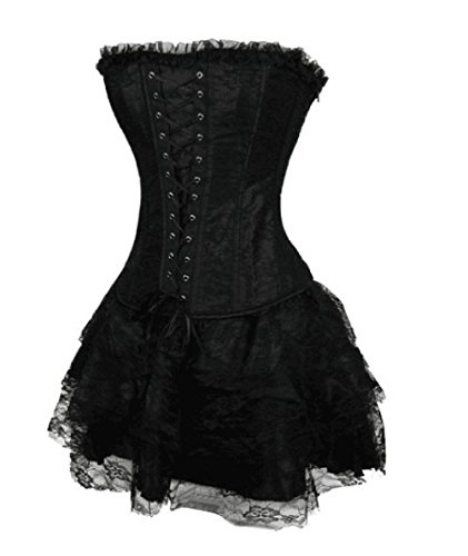 Women's Overbust Corset Lace up Bustier with Skirt S-2XL 4 Colors (M, Black) steampunk buy now online