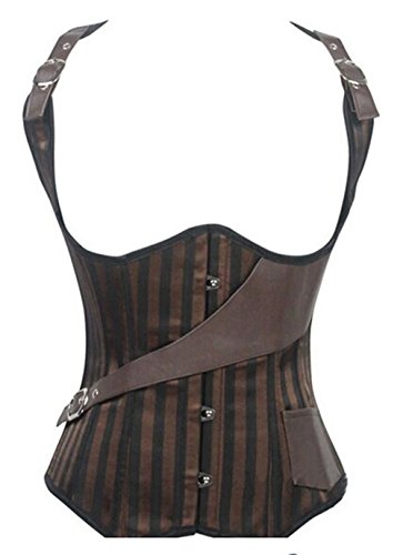 New Women's Underbust Steel Boned Vest Satin and Leather Brown Steampunk Corset (XL, Brown) steampunk buy now online