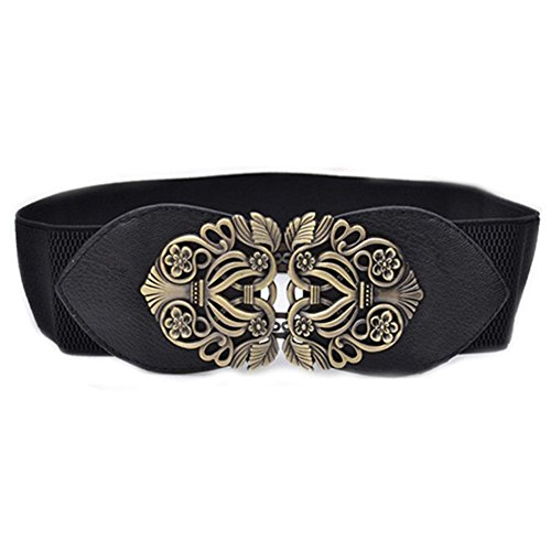 Davidlove Women Vintage Wide Elastic Stretch Waist Belt Waistband Dress Belts (Black) steampunk buy now online