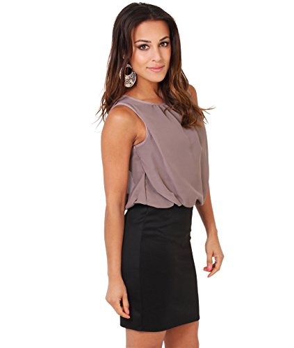 3894-Mocha -14: Contrast Chiffon Sleeveless Dress steampunk buy now online