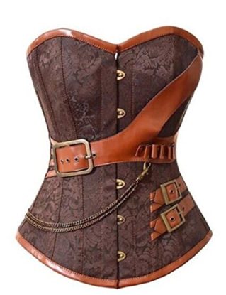 Lorembelle Women's Brocade Steampunk Embroidery Overbust Corset Brown Plus Size S-6XL (6XL, Brown) steampunk buy now online