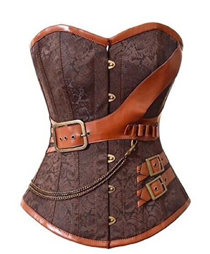 Lorembelle Women's Brocade Steampunk Embroidery Overbust Corset Brown Plus Size S-6XL (6XL, Brown) steampunk buy now online