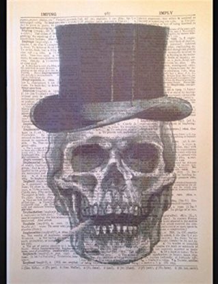 SKULL SKELETON GOTHIC STEAMPUNK WALL ART DICTIONARY PAGE PRINT HIPSTER TOP HAT steampunk buy now online