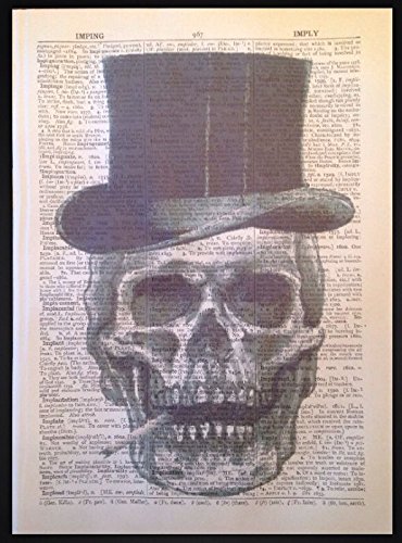 SKULL SKELETON GOTHIC STEAMPUNK WALL ART DICTIONARY PAGE PRINT HIPSTER TOP HAT steampunk buy now online