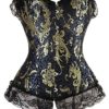 Beauty-You Women's Overbust Boned Corset Bustier Floral Lace Trim Top Plus Size (6XL/UK 22-24, Blue) steampunk buy now online