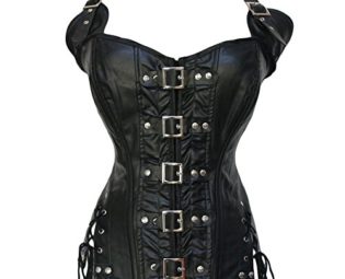 Kiwi-Rata Women's Black Faux leather Steampunk Sexy Corset Top Lingerie Button Up Halter Buckle-up steampunk buy now online