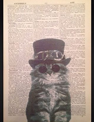 Steampunk Cat Kitten Print Vintage Dictionary Wall Art Picture Animal Hipster steampunk buy now online