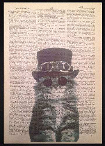 Steampunk Cat Kitten Print Vintage Dictionary Wall Art Picture Animal Hipster steampunk buy now online