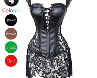 Kiwi-Rata Lady Faux Leather Lace Up Front Zipper Back Corset Goth Bustier Black Size UK 20-22 steampunk buy now online