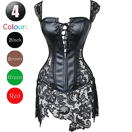 Kiwi-Rata Lady Faux Leather Lace Up Front Zipper Back Corset Goth Bustier Black Size UK 20-22 steampunk buy now online