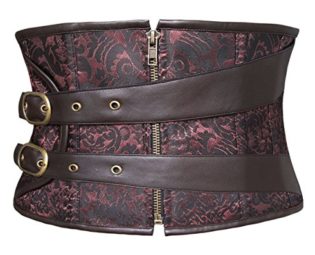 Charmian Women's Steampunk Gothic Retro Brocade Short Torso Waspie Underbust Corset Waist Trainer with Buckles Brown Large steampunk buy now online