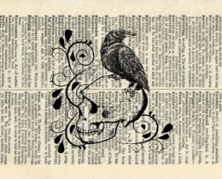 RAVEN ON A SKULL Art Print - Vintage Dictionary Art Print - Halloween - Gothic - Steampunk - Illustration - Wall Art - Wall Hanging - Book Print - Home Décor - Housewares - Mixed Media Original - 360B steampunk buy now online