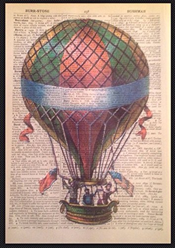 Steampunk Vintage Hot Air Balloon Print Dictionary Page Wall Art Picture Quirky steampunk buy now online
