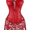 Kiwi-Rata Lady Faux Leather Lace Up Front Zipper Back Corset Goth Bustier (4XL/UK 18-20, Red) steampunk buy now online