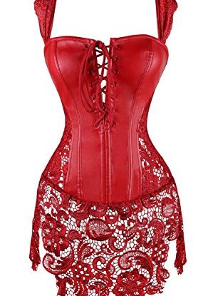 Kiwi-Rata Lady Faux Leather Lace Up Front Zipper Back Corset Goth Bustier (4XL/UK 18-20, Red) steampunk buy now online