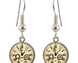 Vintage Style Clock Silver Plated Dangle Earrings steampunk buy now online