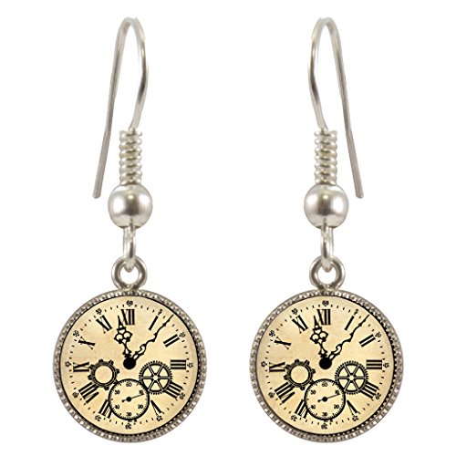 Vintage Style Clock Silver Plated Dangle Earrings steampunk buy now online