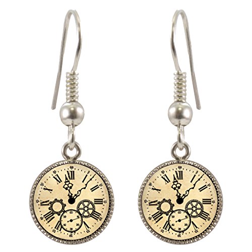 Vintage Style Clock Silver Plated Dangle Earrings steampunk buy now online