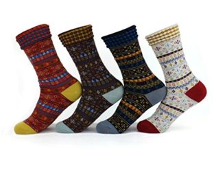 Waymoda 4 Pairs Victorian Ankle Crew Socks, Classic Vintage Fairisle Pattern Assorted Colours Knitted Jacquard Calf Ribbed cuffs Cotton Stocking, Unisex Adults Women/Men /Boys/Girls UK 2-7/EUR 34-40 steampunk buy now online