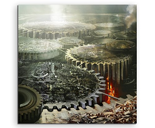 Steampunk_city_fantasy_art_60 x 60 CM Canvas Picture on Stretcher Frame High-Quality Art Print Wandbild. Cheaper than AN oil Painting Warning! Not A Poster! steampunk buy now online