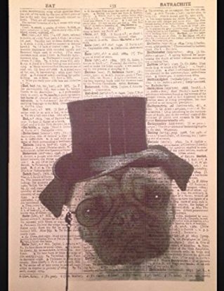 Steampunk Pug Dog Print Vintage Dictionary Page Wall Art Picture Animal Hipster steampunk buy now online