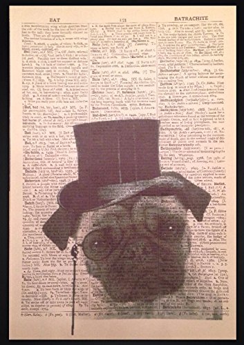 Steampunk Pug Dog Print Vintage Dictionary Page Wall Art Picture Animal Hipster steampunk buy now online
