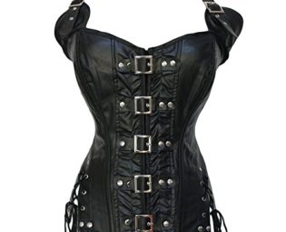 Kiwi-Rata Women's Black Steampunk Buckle-up Corset Top Faux Leather Dessous Bustier Lingerie Button Up Halter Plus Size S-6XL steampunk buy now online