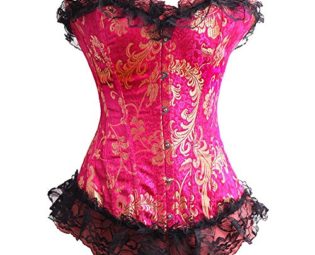 Beauty-You Women's Gothic Floral Lace Boned Bustier Corset Fancy Dress Cincher Red UK Size 22-24 steampunk buy now online