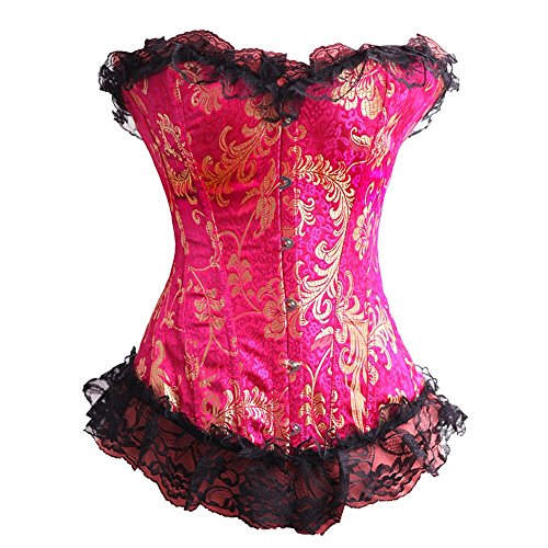 Beauty-You Women's Gothic Floral Lace Boned Bustier Corset Fancy Dress Cincher Red UK Size 22-24 steampunk buy now online